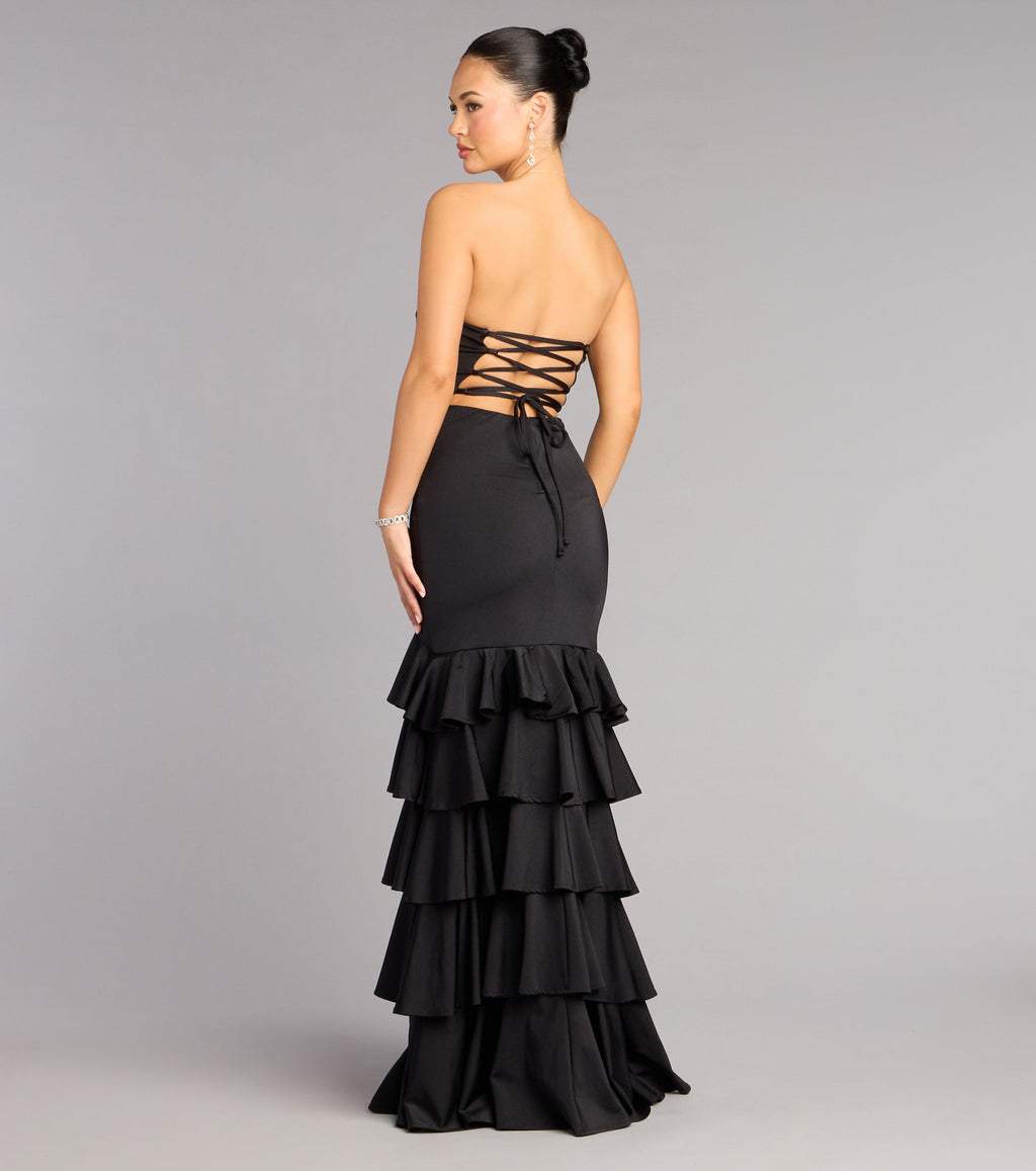 Cameron Ruffled High-Slit Corset Mermaid Dress