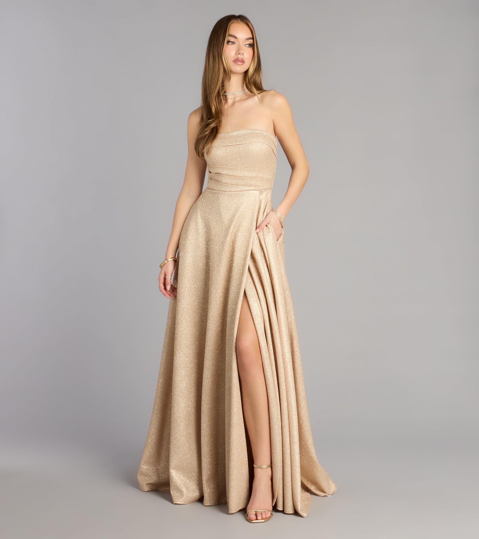 Klaudia Glitter A-Line Slit Formal Dress