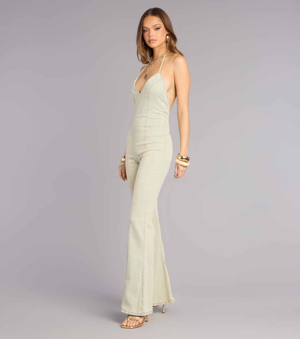 Caught The Vibe Denim Open Back Jumpsuit