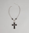 Bold Details Cross Statement Necklace