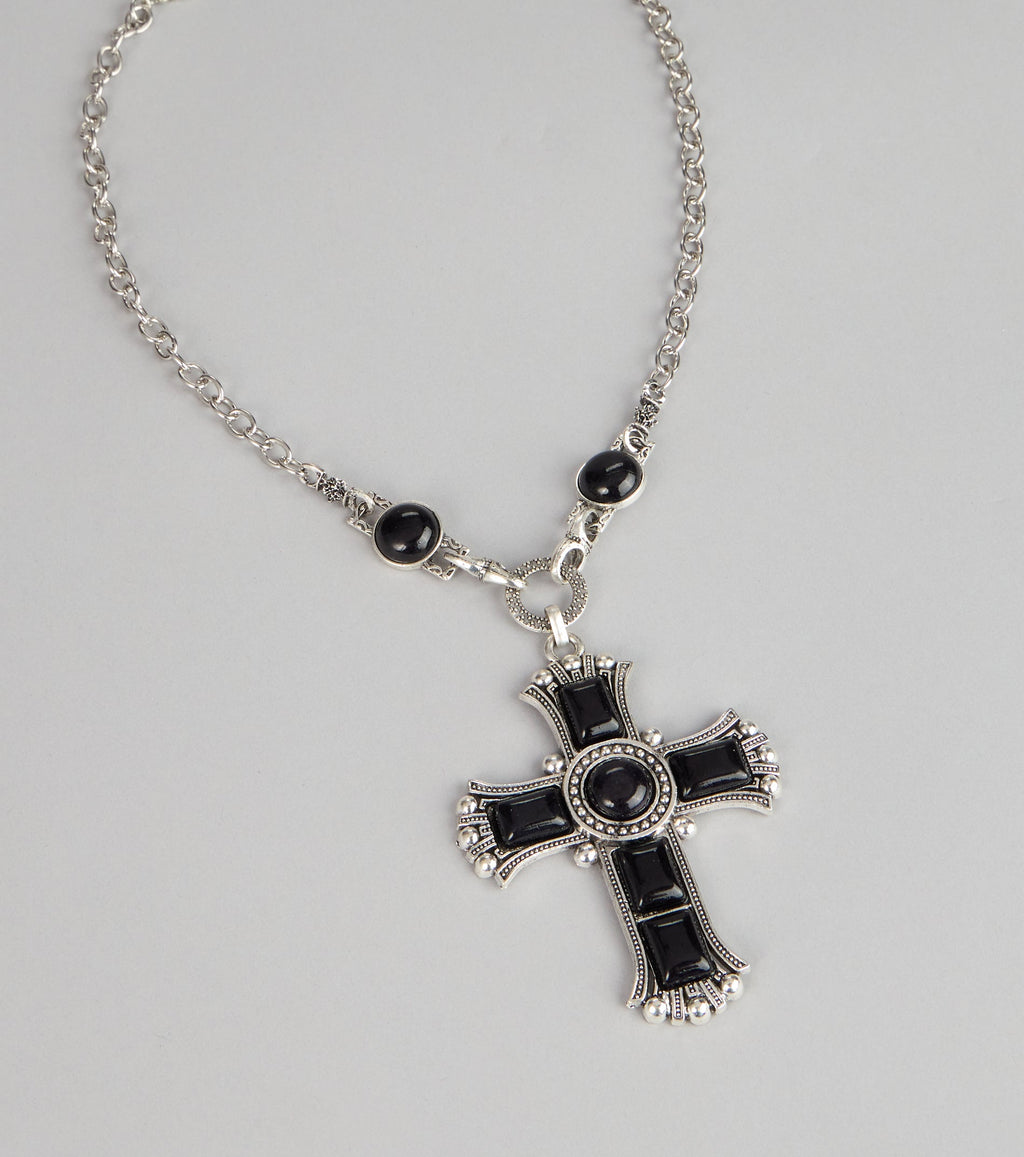 Bold Details Cross Statement Necklace