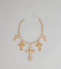 Styled Shine Rhinestone Cross Statement Necklace