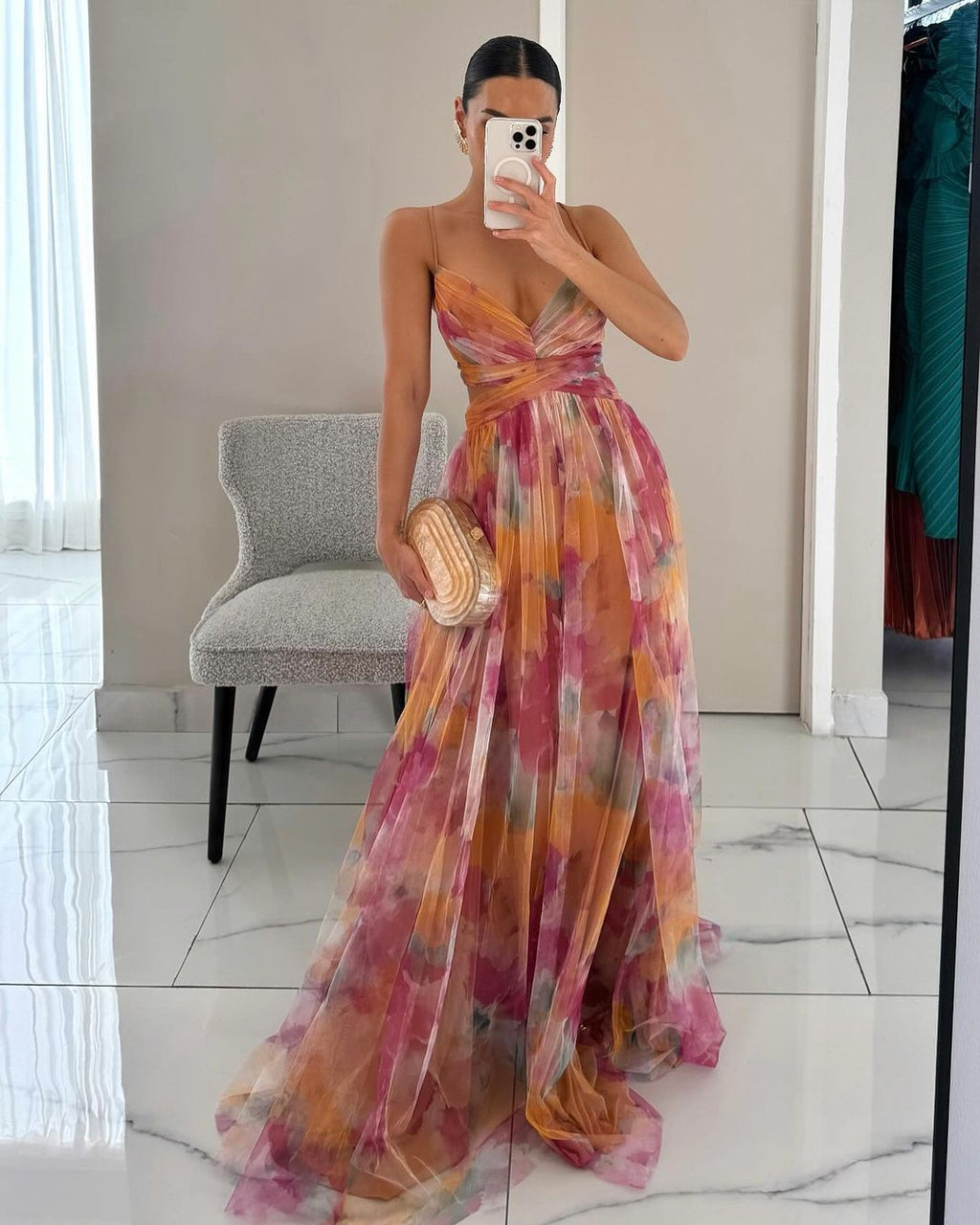 Giselle - Vestido largo con estampado floral encantador