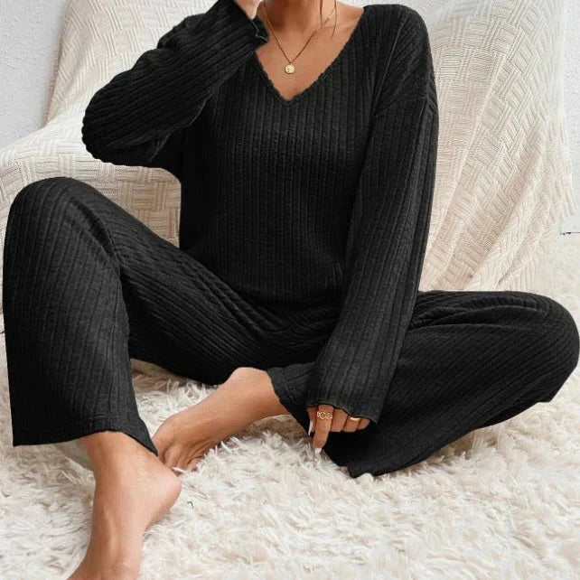 Zavelli | Conjunto completo de dos piezas con pantalones y top con escote en V