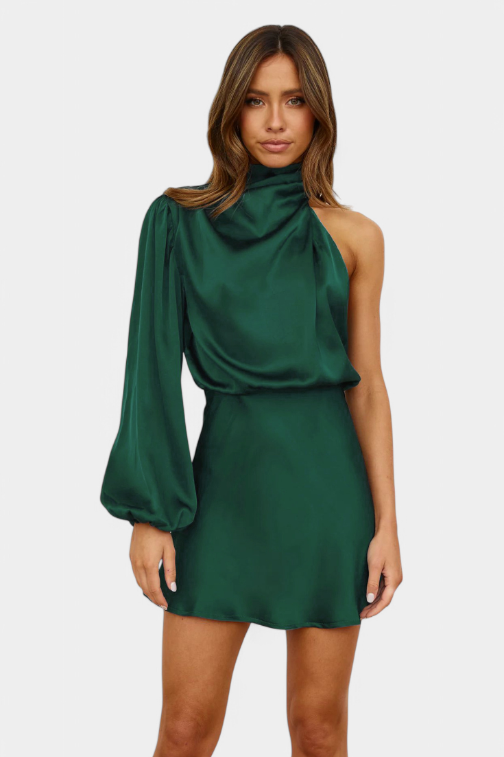 AROA Vestido Mini Drapado de Un Hombro