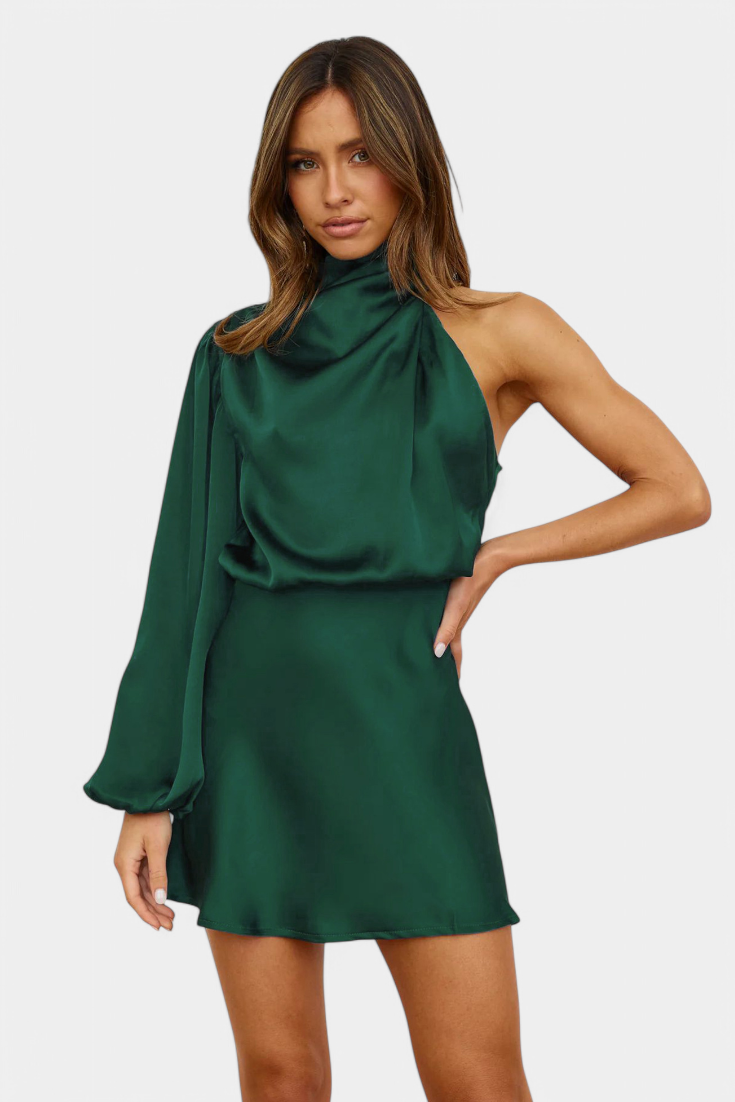 AROA Vestido Mini Drapado de Un Hombro