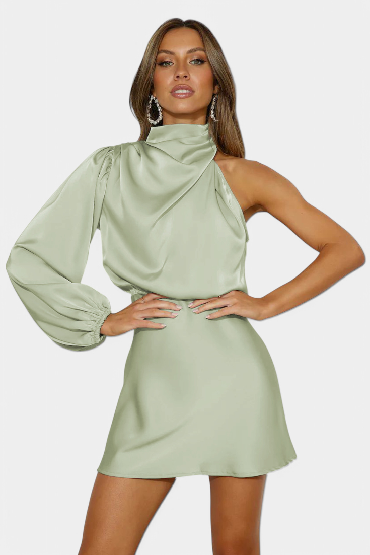 AROA Vestido Mini Drapado de Un Hombro