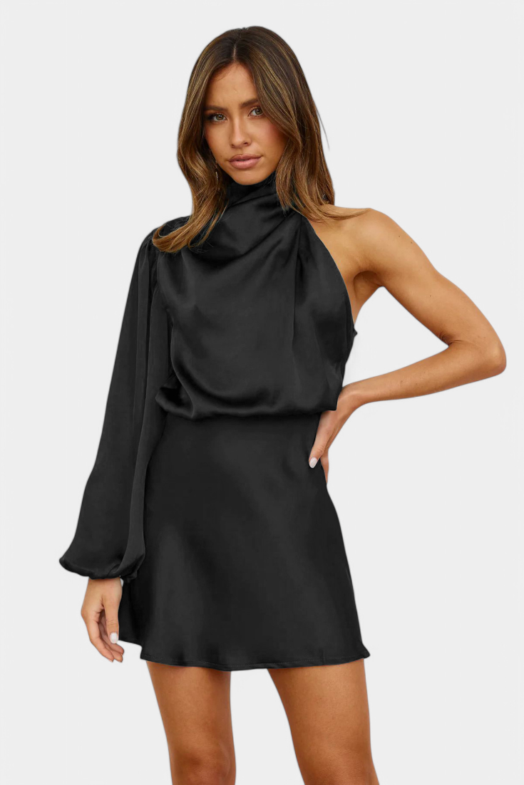 AROA Vestido Mini Drapado de Un Hombro
