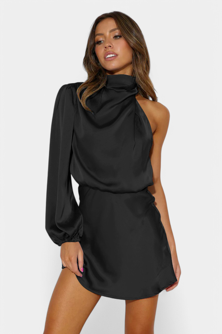 AROA Vestido Mini Drapado de Un Hombro