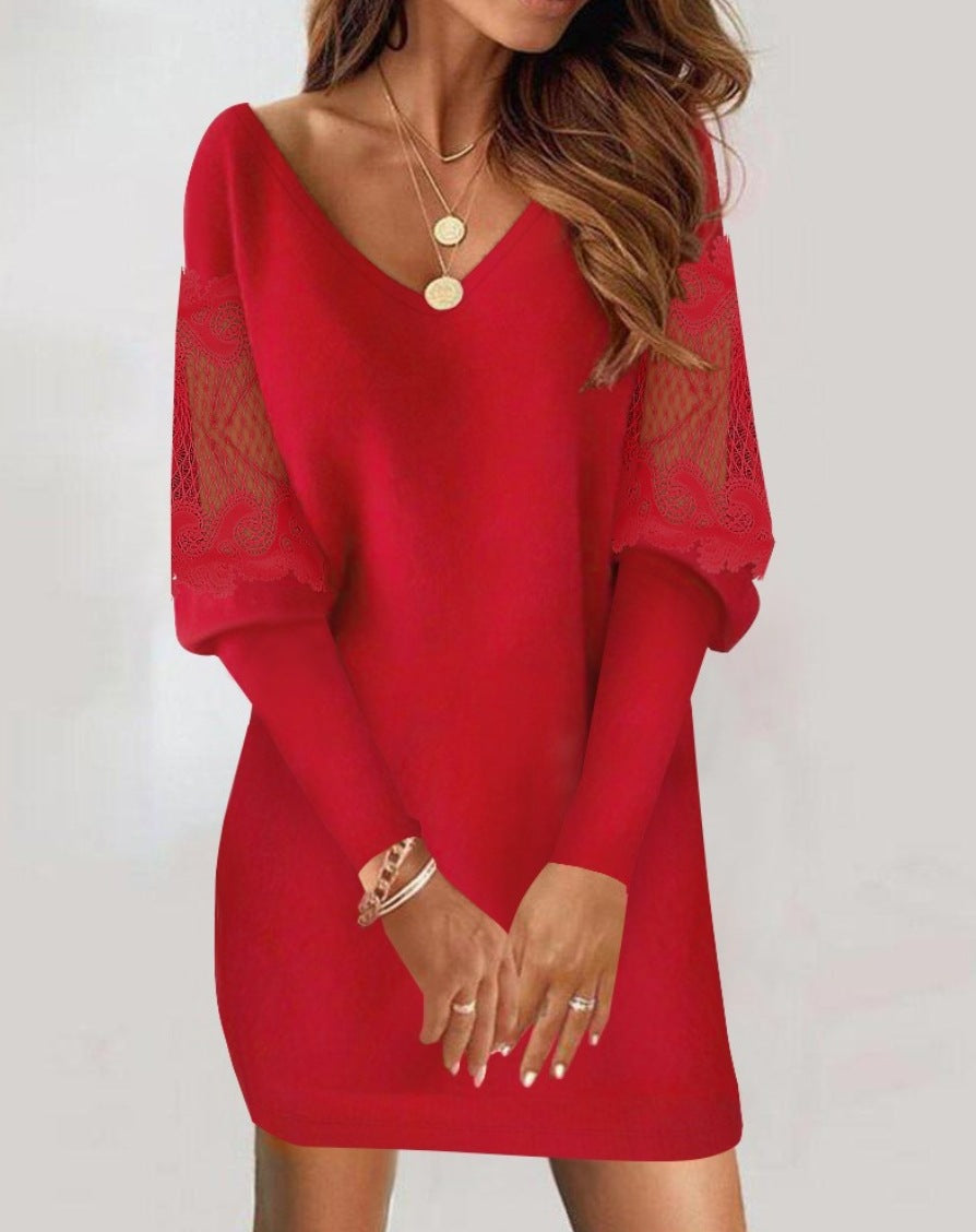 PAULA Vestido Elegante en Encaje con Escote en V