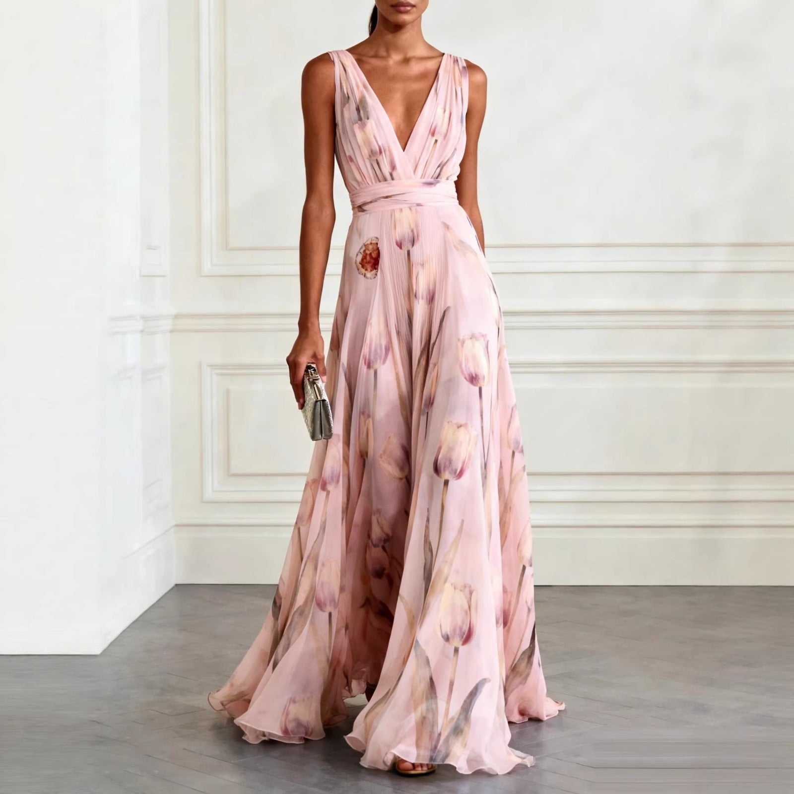 VESTIDO TULIPAN CUELLO V