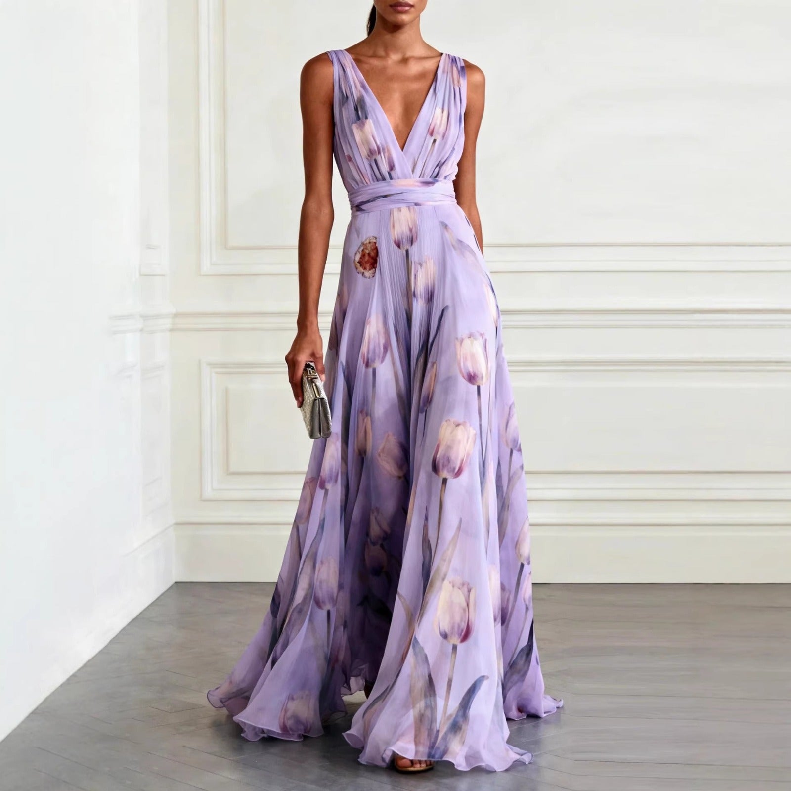 VESTIDO TULIPAN CUELLO V