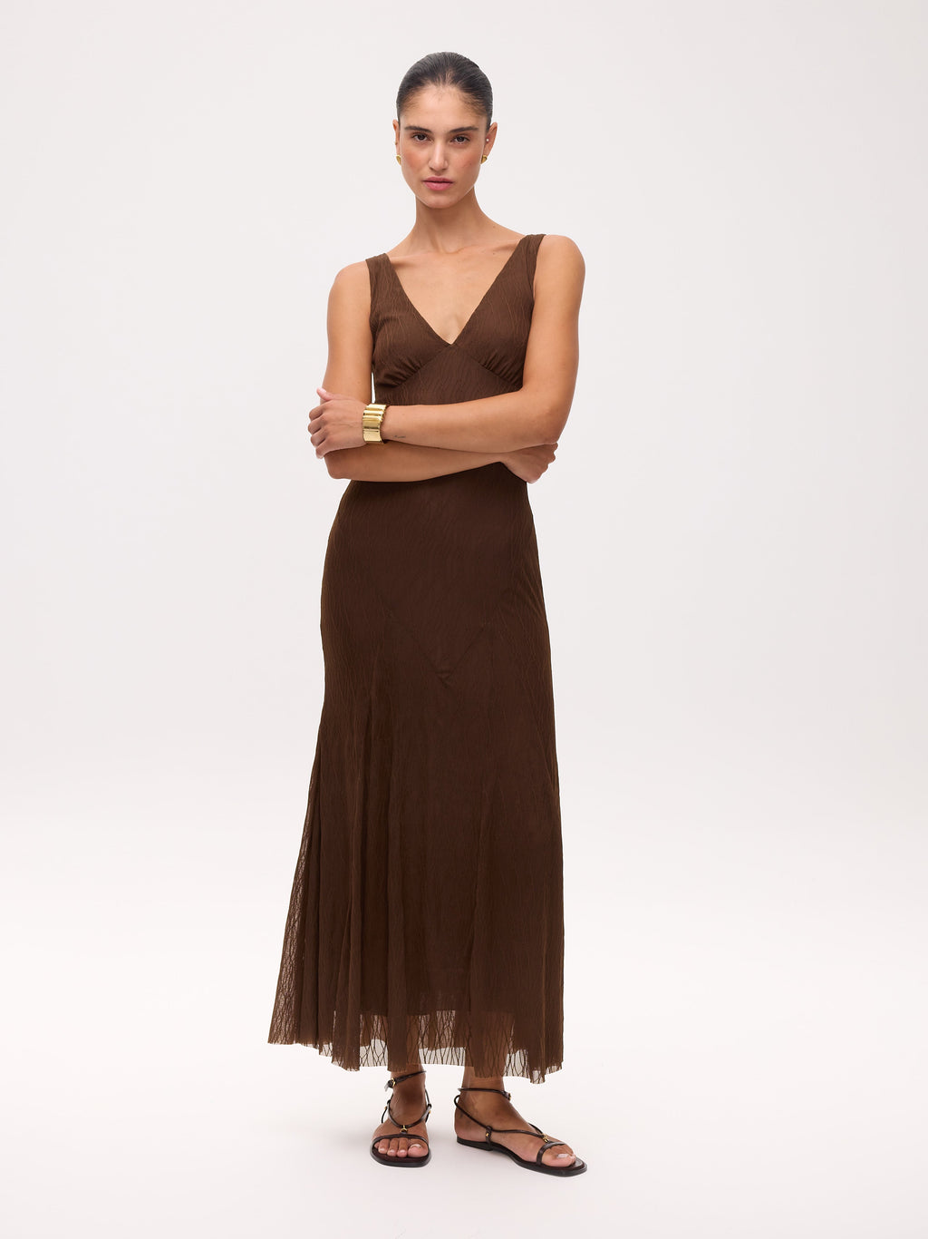 BEATRICE - Vestido tirantes punto con falda de godets