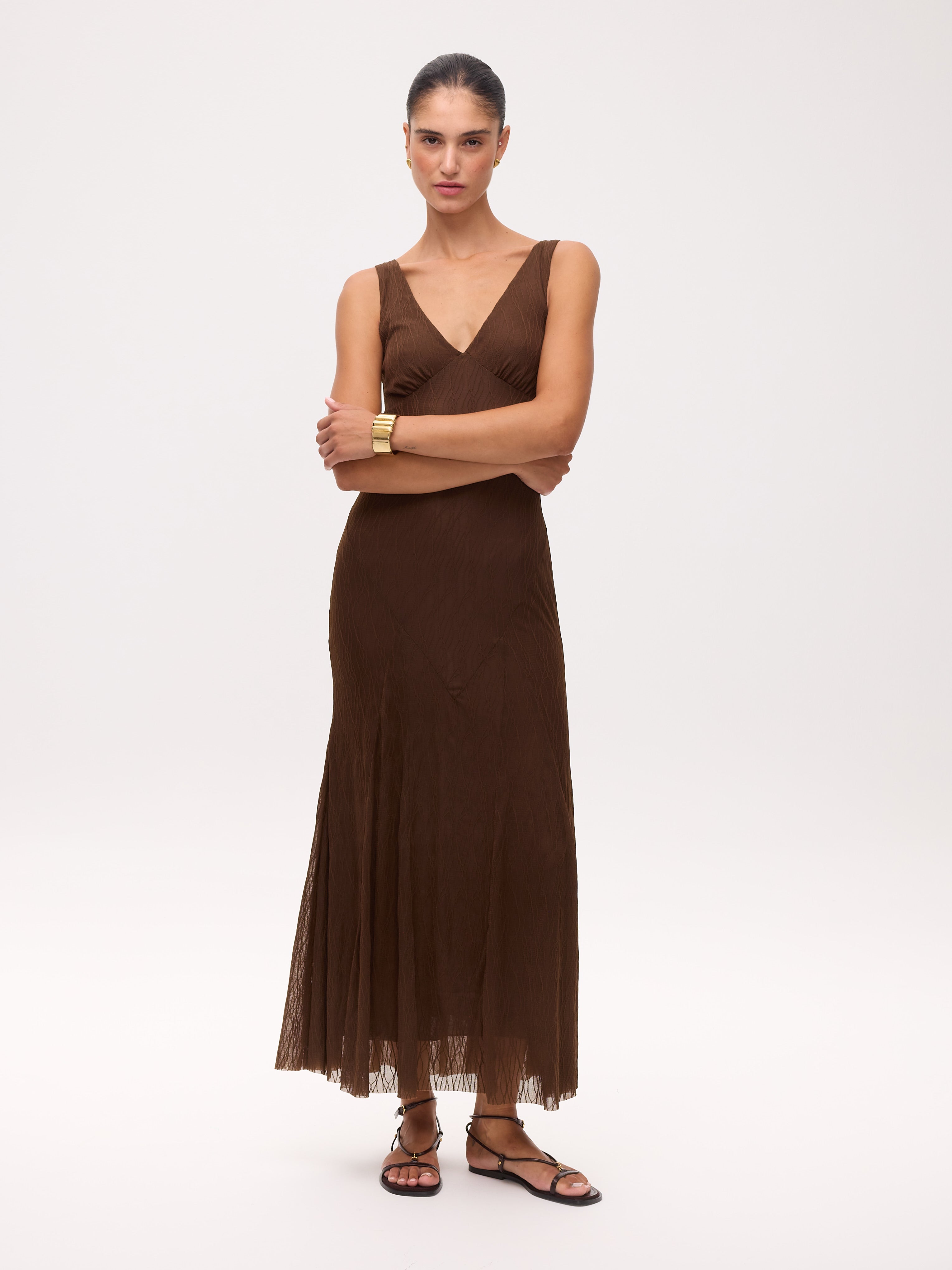 BEATRICE - Vestido tirantes punto con falda de godets