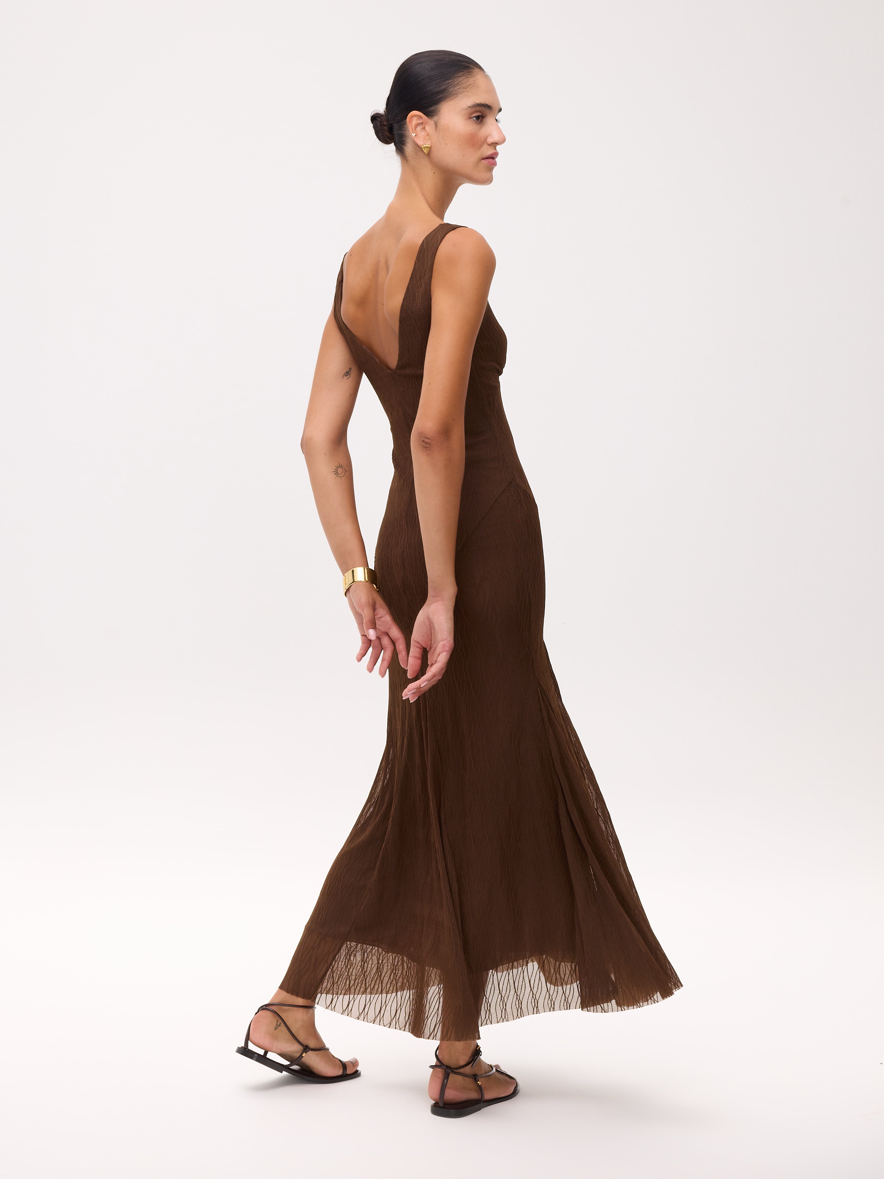 BEATRICE - Vestido tirantes punto con falda de godets