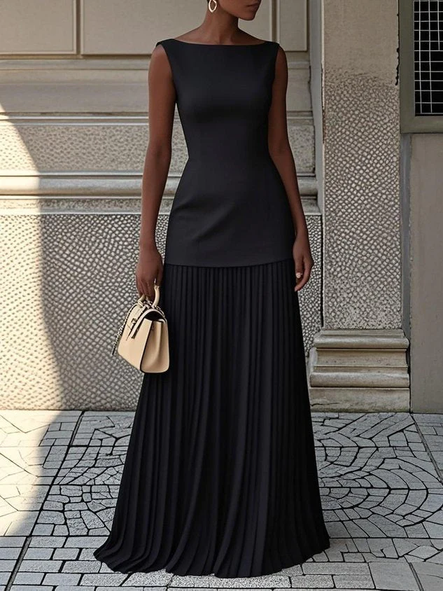 REINA Vestido Maxi Plisado