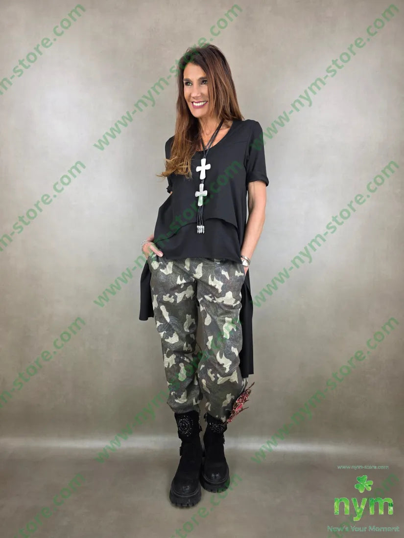 Pantalones estampados militar mujer
