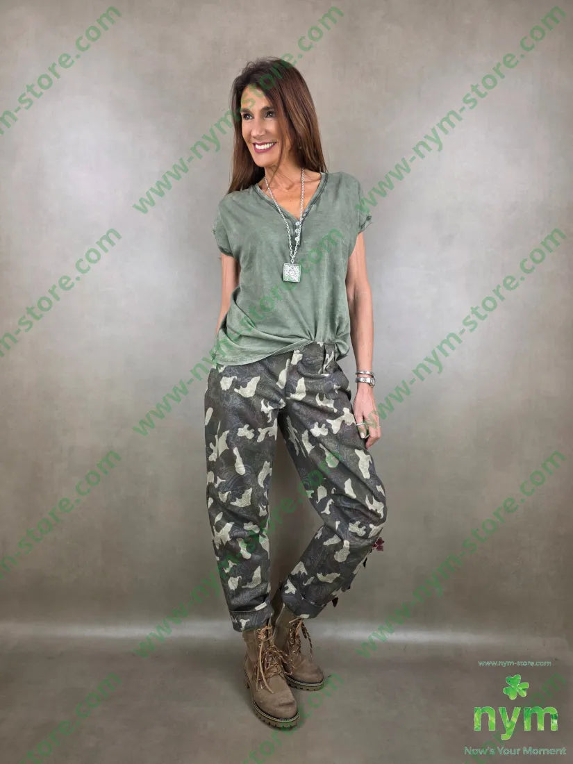 Pantalones estampados militar mujer